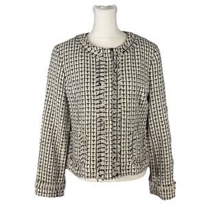 APOSTROPHE Women’s Tweed Blazer Jacket Knit Preppy Fringe Petite Size 10P Zip